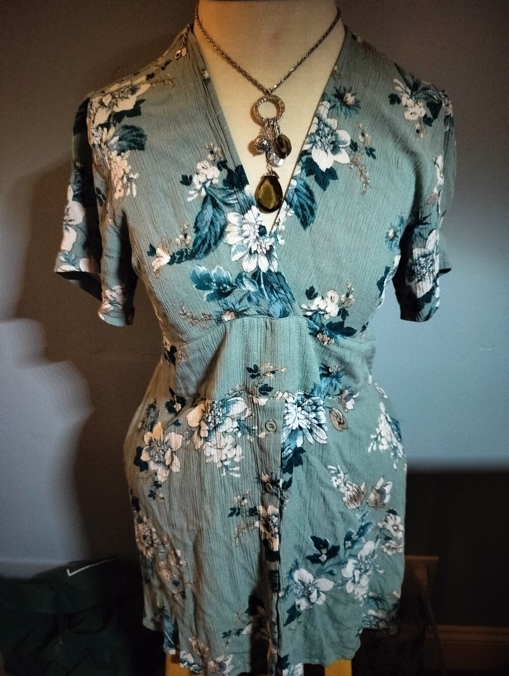 Millibon Sage Green Floral Backless Mini Dress